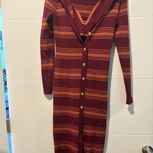 Fashion Nova Red and Orange Buttoned Long Sleeve Sweater Dress